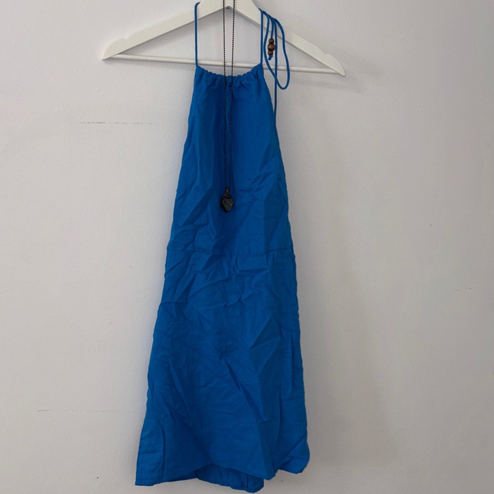 Gorgeous Cobalt Linen-Blend Halter Dress from Mango - Never Worn!